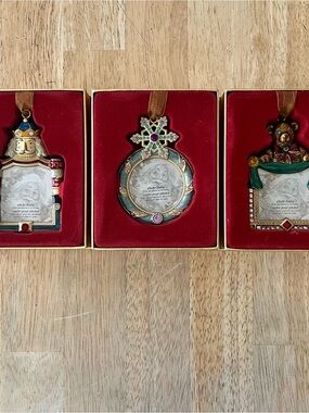 Set of 3 Vintage Costco Enamel Photo Frame Christmas Ornaments ~ Nutcracker